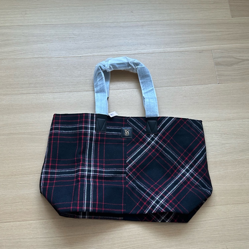 Victoria's Secret Black and Red Plaid Duffel Bag